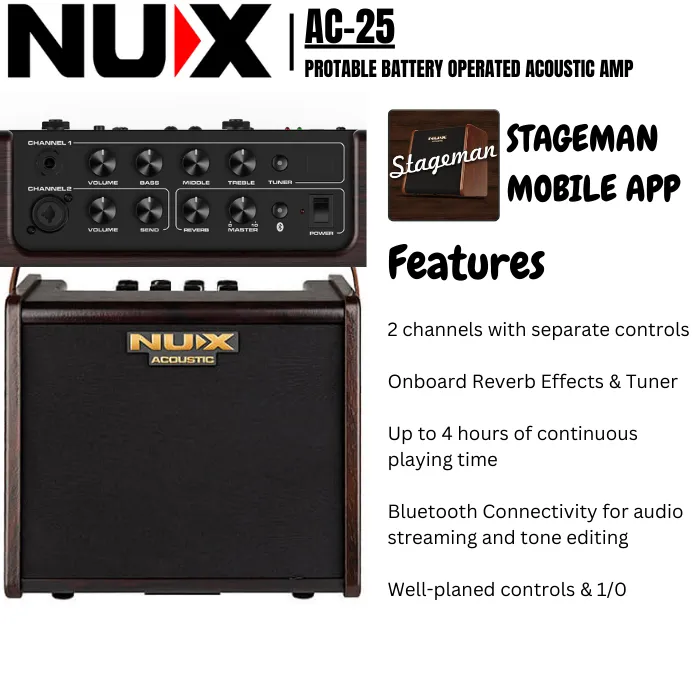NuX AC-25 STAGEMAN 25 Watt Portable Acoustic Amp