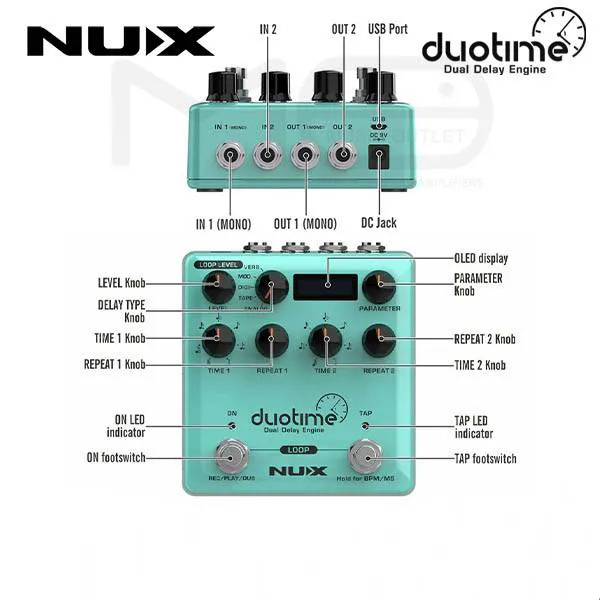 NUX NDD-6 Duotime Dual Stereo Delay Guitar Effects Pedal - image 5