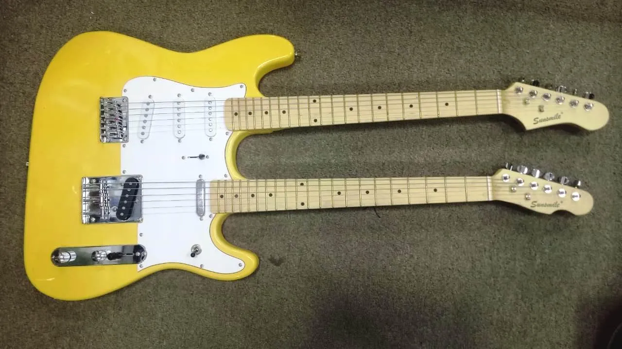 Sun Smile Double Neck Electric Guitar Yellow - image 2
