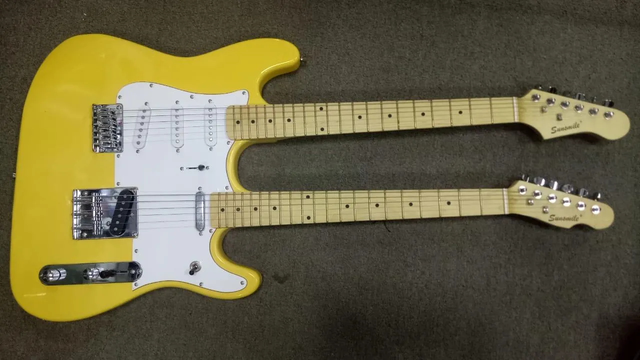 Sun Smile Double Neck Electric Guitar Yellow - image 3