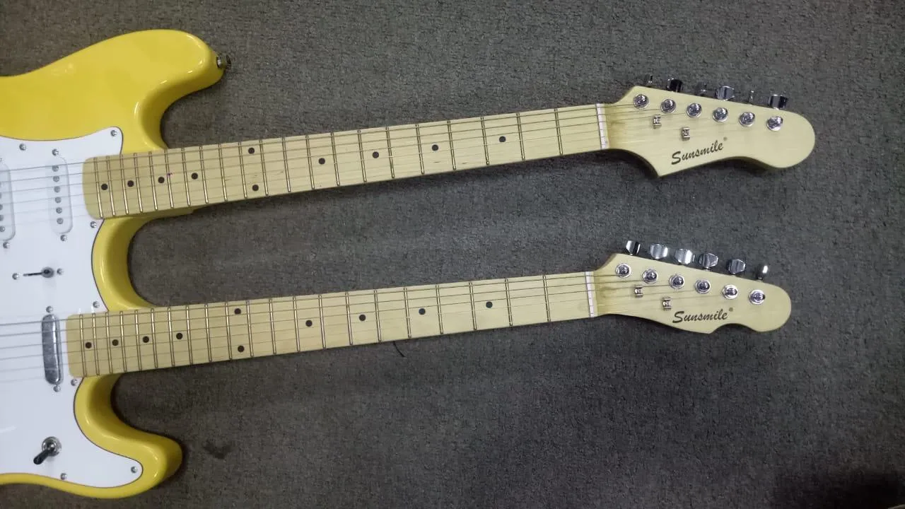 Sun Smile Double Neck Electric Guitar Yellow - image 4