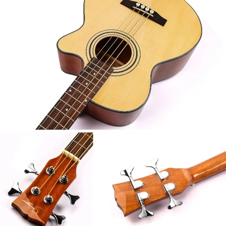 DEVISER Electric Acoustic Bass Guitar 4 String Natural - image 3