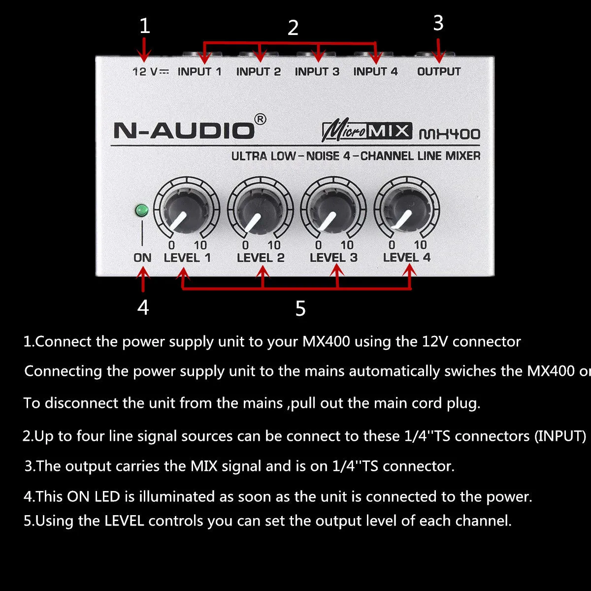 N Audio MX400 4 Channels Line Audio Mixer Stereo Headphone - image 2