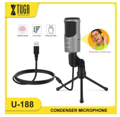 XTUGA U-188 USB Condenser Microphone Built in Monitor