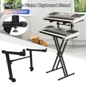 Generic Portable 2-Tier Heavy Duty Metal Keyboard Stand - Black