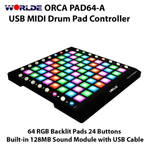 WORLDE ORCA PAD64-A USB MIDI Drum Pad Controller 64 RGB