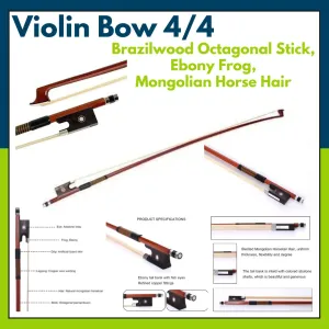 AMZZ 4/4 Violin Bow Brazilwood Octagonal Stick Ebony Frog