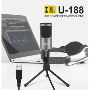 XTUGA U-188 Silver USB Condenser Desktop Microphone