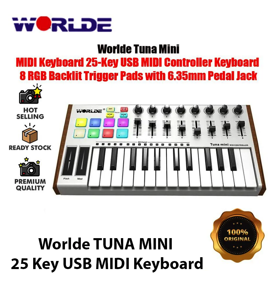 TUNAMINI 25-Key MIDI Keyboard Controller 8 RGB Pads