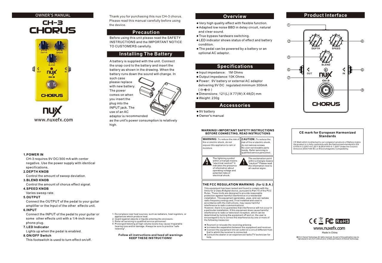 NUX CH-3 Chorus Low Noise Guitar Pedal - image 4