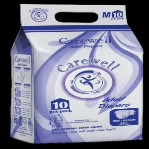 Carewell Adult Diapers Medium, 10 Pieces