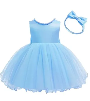 Generic Party Casual Frock Dress Light blue For Girls 1-6 Years - image 1