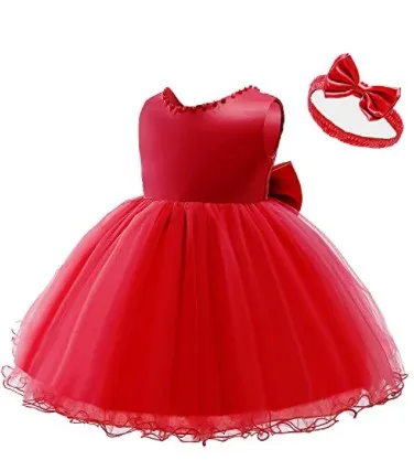 Generic Party Casual Frock Dress Red For Girls 1-6 Years - image 1