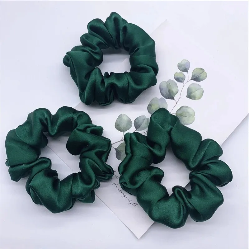 Green M 3 Peices 100% Pure Silk Hair Scrunchie Hair Ties Band - image 2