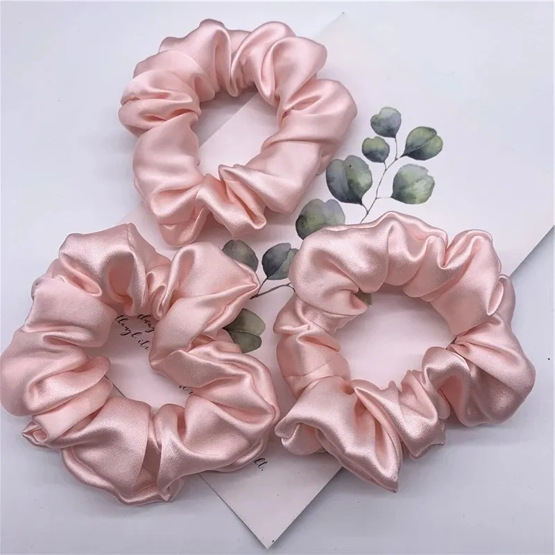 Generic Pink 3 Pieces 100% Pure Silk Hair Scrunchie Hair Ties - image 1