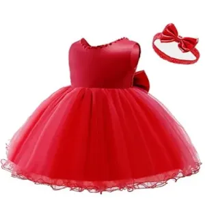 Generic Party Casual Frock Dress Red For Girls 1-6 Years