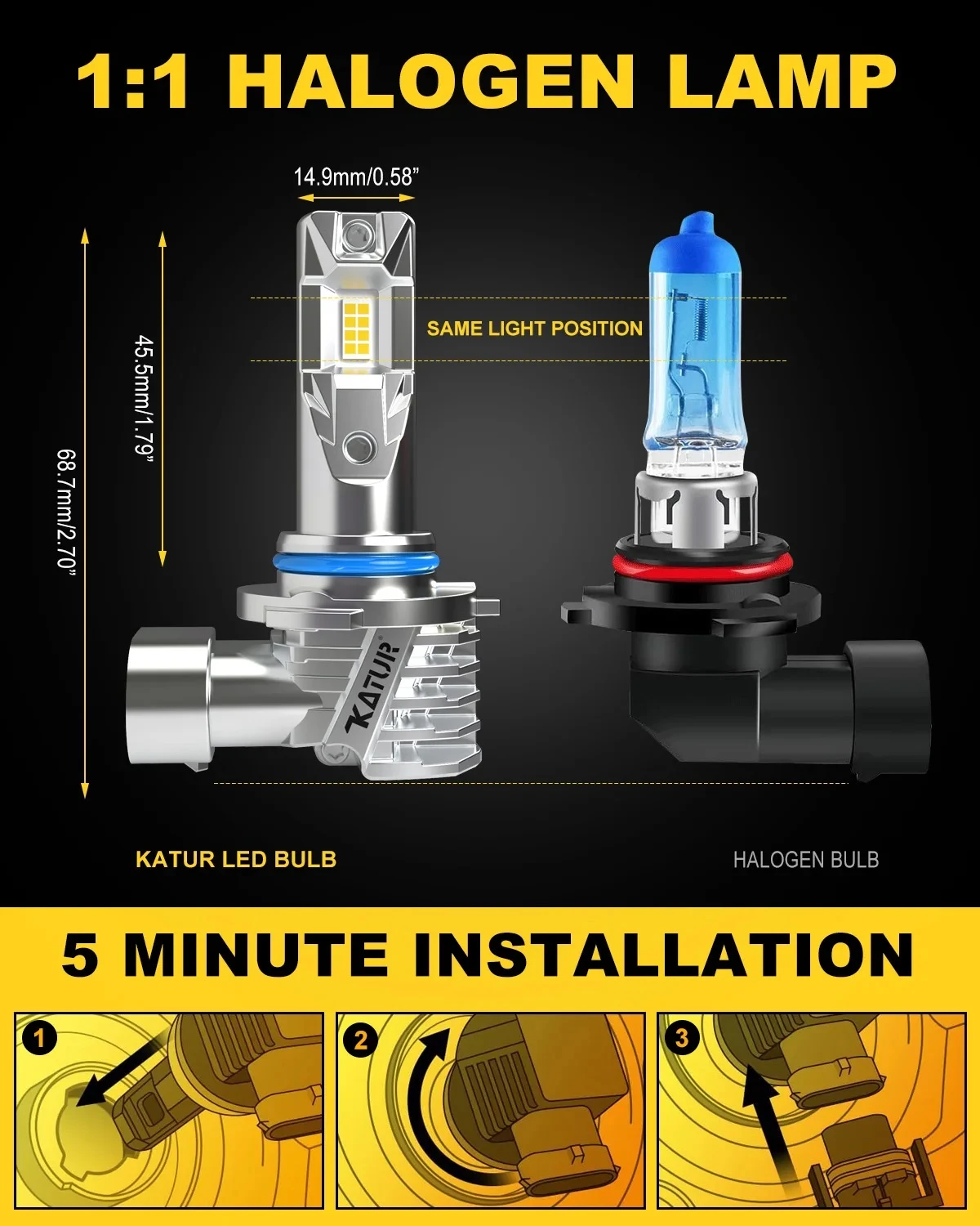 KaTur 9012 HIR2 LED Headlight 100W 20000LM Fanless 6000K - image 2
