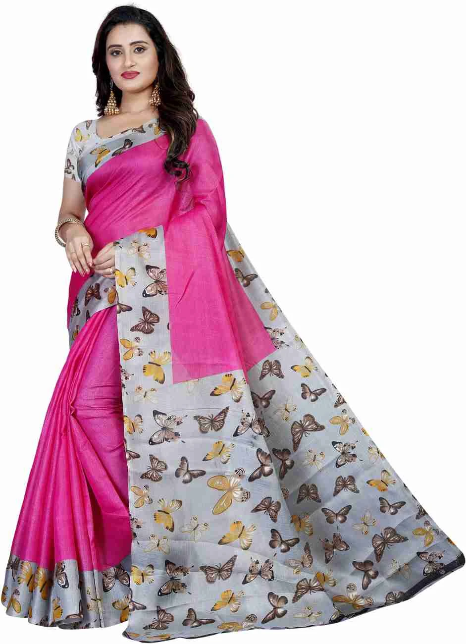 Butterfly Printed Saree with Blouse Material - image 1