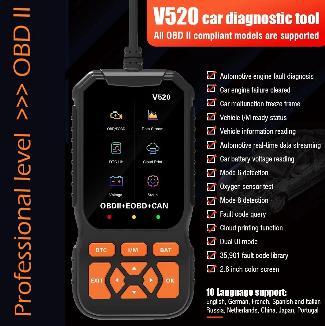 Generic V520 Engine Diagnostic Scanner OBD2 Fault Reader - image 1