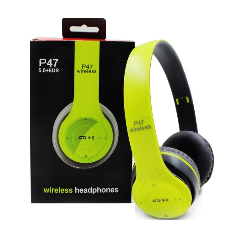 Green P47 Super Bass Wireless Over-Ear Headphones