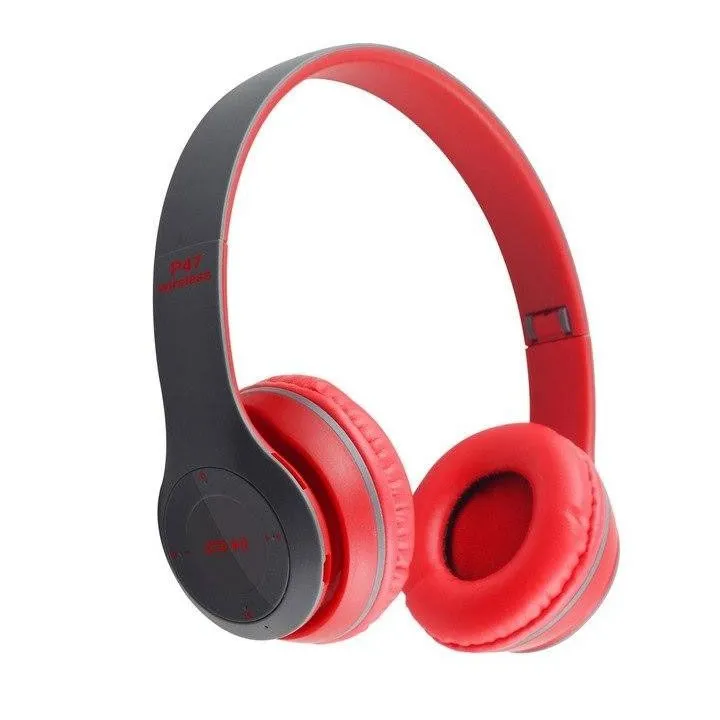 P47 Red Wireless Headphones Over Ear Super Bass