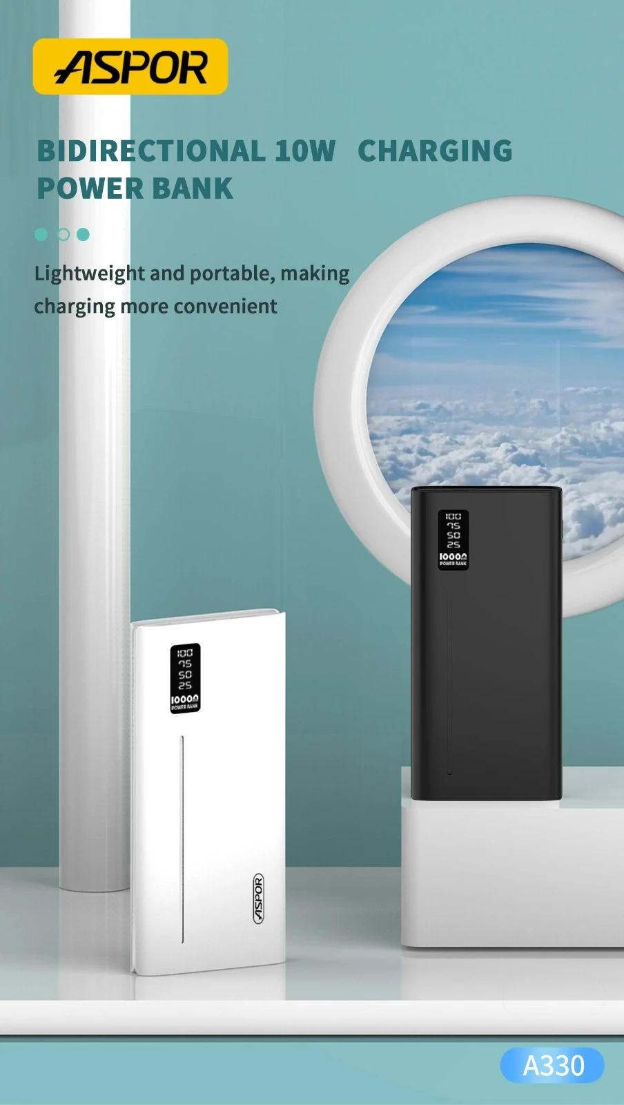 ASPOR A335 10000mAh Power Bank 22.5W QC 3.0 LCD DISPLAY - image 5