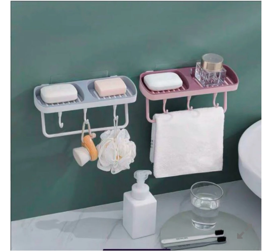 Generic Wall Mount Soap Dish & Towel Holder 4 Hooks - image 6