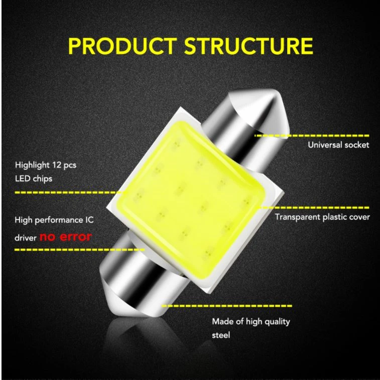 2 pcs Car LED Interior Lamp 12V White 7000K Bulb - image 4