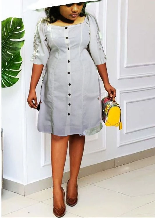 Linen mini Frock  Long Sleeve Embroidery Tight Dress - image 6