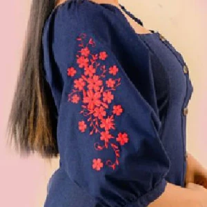 Linen mini Frock  Long Sleeve Embroidery Tight Dress