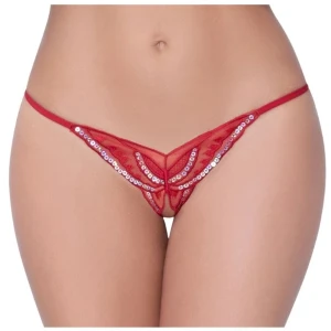 Women Sexy Sequin Embroidery Open Crotch Thong