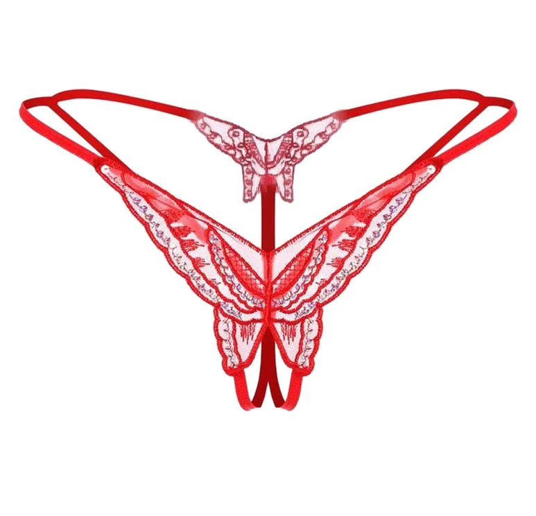 Women Sexy Sequin Embroidery Open Crotch Thong - image 3