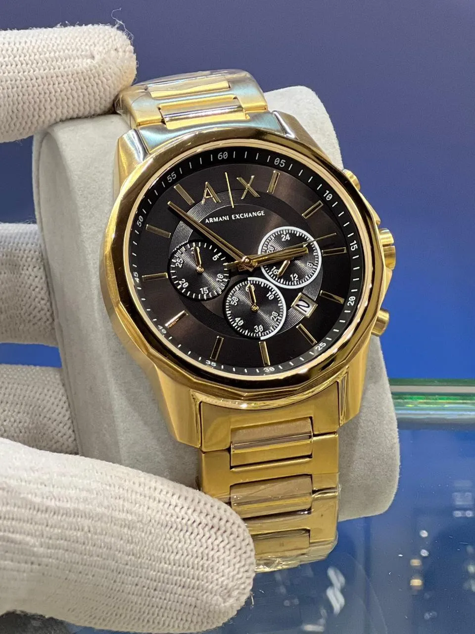 Gold Brown Armani Exchange Chronograph Collection Men Watch