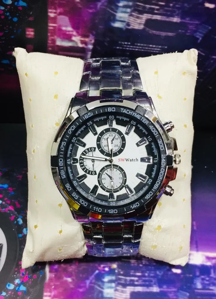 SILVER Men Gents Silver Wrist Watch