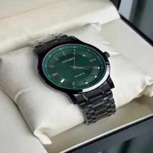 Black New Simple Green Face Mens Wrist Black Strap Watch