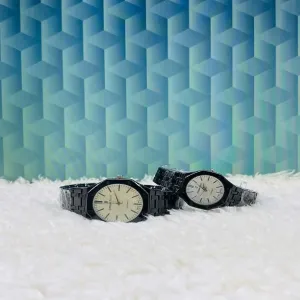 Black New WOMENS AND BOYS CASUAL COUPLE WATCH