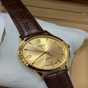 Dark Brown New Mens Boys Casual Lather Citizan Watch