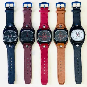 Red NEW QUARTZ WATCH VINTAGE LATHER STRAP WRIST WATCHES FOR