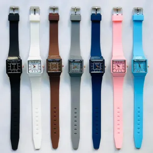 White NEW LADIES LUXURY RUBBER STRAP SQUARE WATCHES