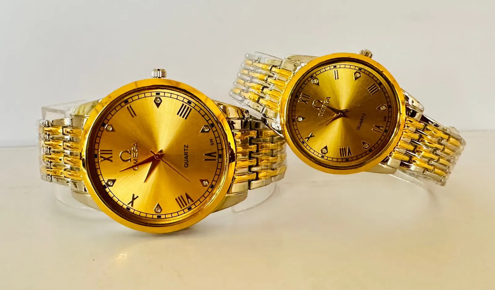 two tone Mens Women Casual couple watch