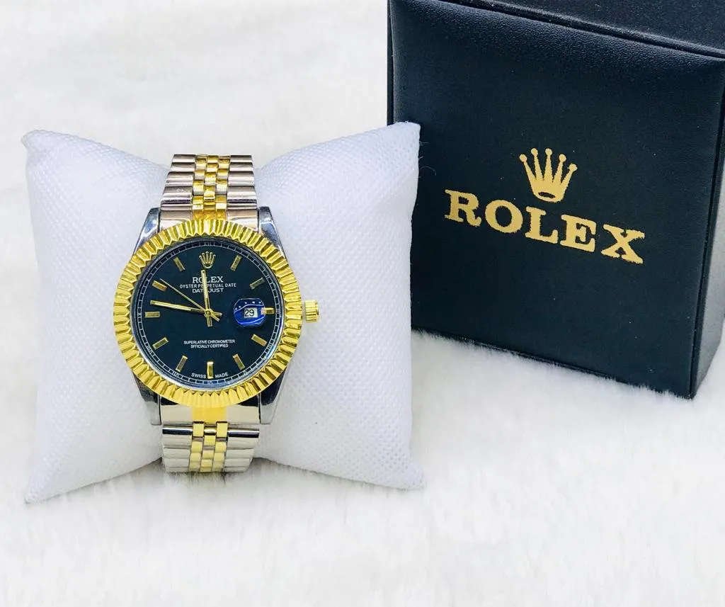 Two Tone New Mens Boys Casual Simple Gold Watch