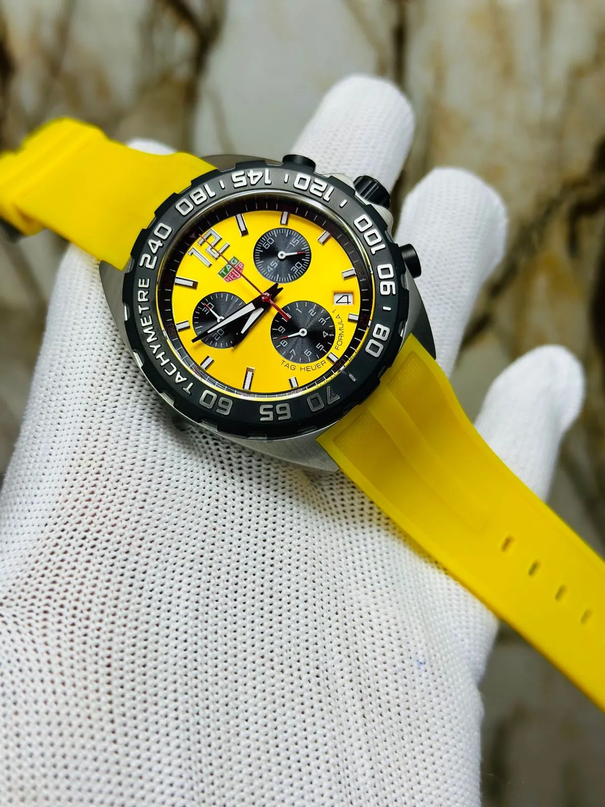 Yellow New Mens AAA TAG HUER CHRONOGRAPH RUBBER BELT Watch