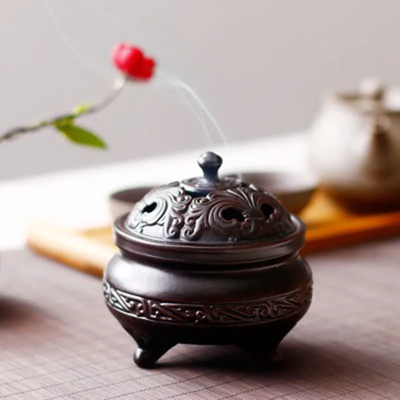 Royal Ceramic Hand Carved Coil Incense Burner Retro Home Decor Aromatherapy Censer Incense Holder - image 2