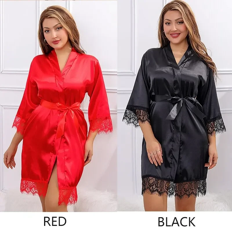 Women Ice Silk Pajamas Robes Sleepwear - image 2