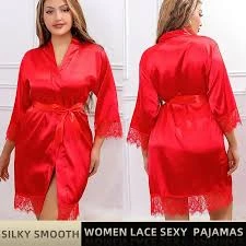 Women Ice Silk Pajamas Robes Sleepwear - image 3