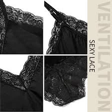 Women Lace Pajamas Nightclothes Black - image 2