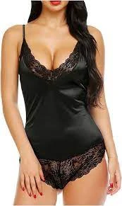 Women Lace Pajamas Nightclothes Black - image 3