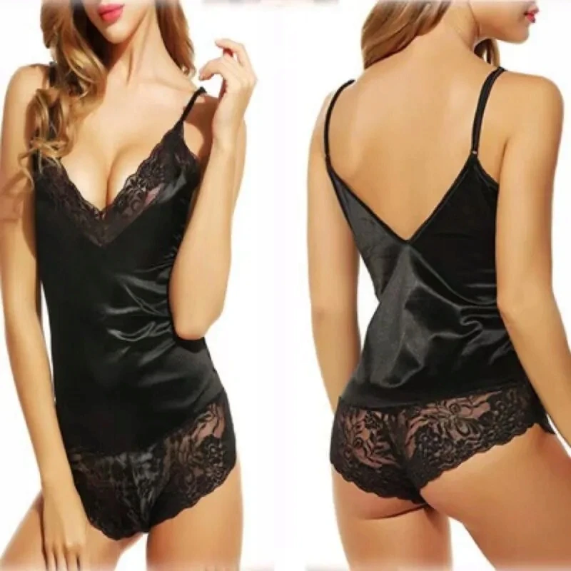 Women Lace Pajamas Nightclothes Black - image 4