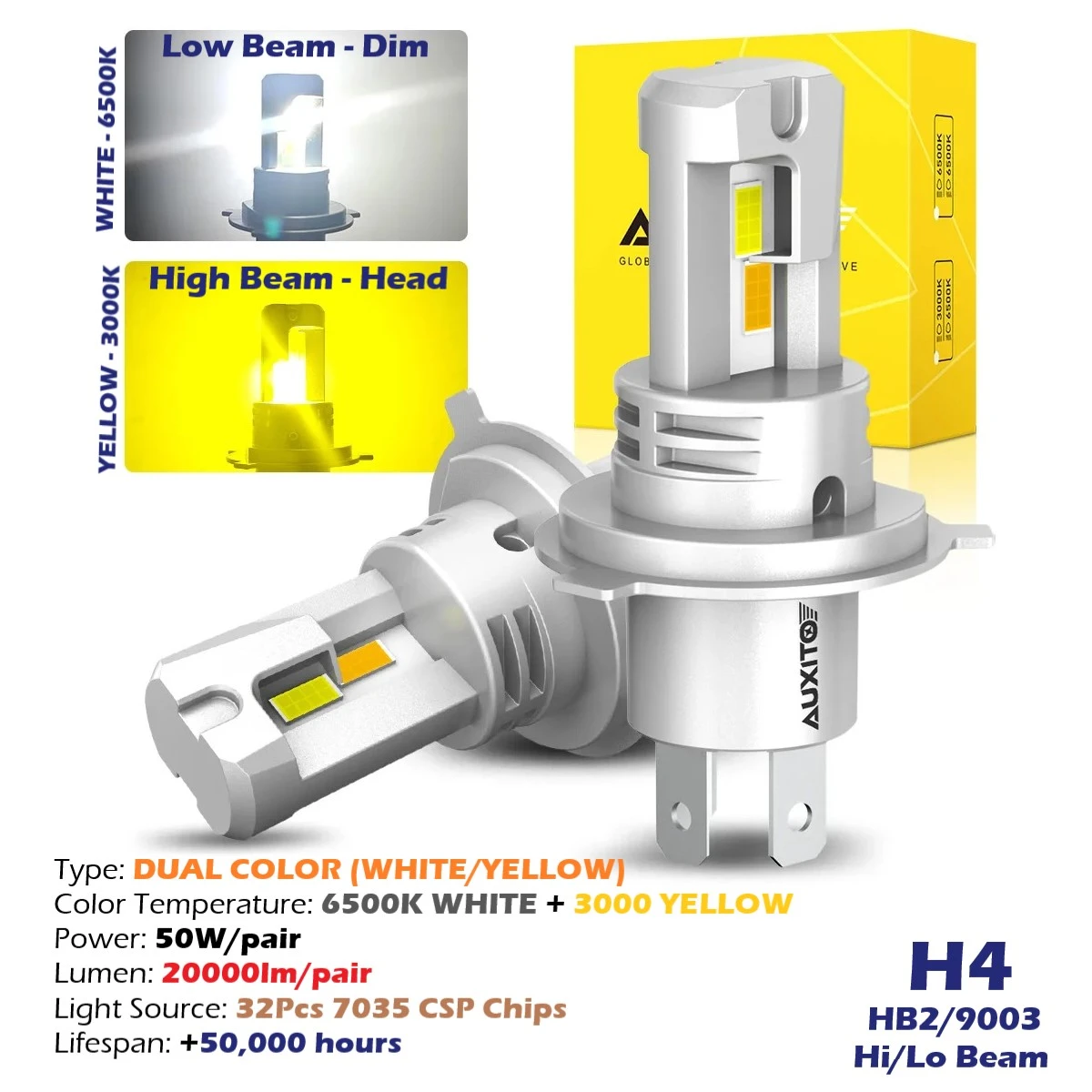 AUXITO H4 Hi/Lo Dual Color LED Headlight Bulbs
