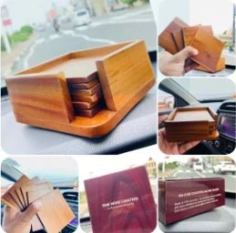 Genuine Teak Wood Coaster Set Handmade 6 Pcs - image 2